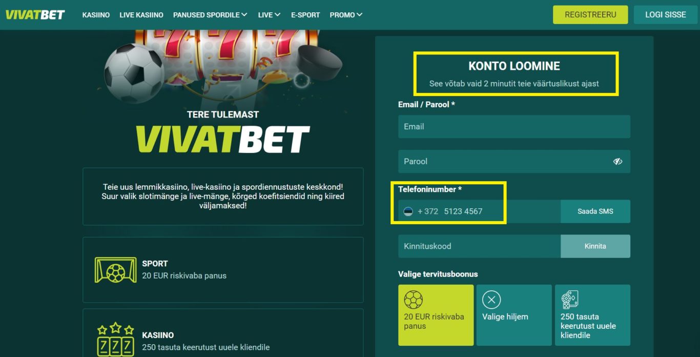 Vivatbet Registreeri Läbi Telefoninumbrit