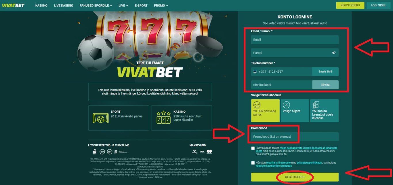 Vivatbet Telefoniga registreerimine on samuti hea: